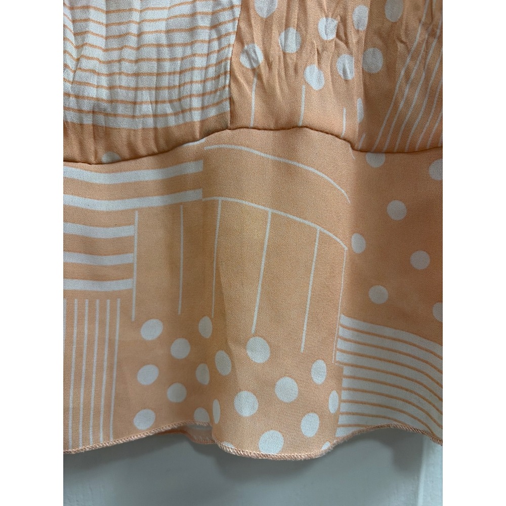 Blouse Ruffle Y2K Aesthetic Sheer Orange Women Patchwork Polka Dot Stripe V-Neck - Picture 10 of 10